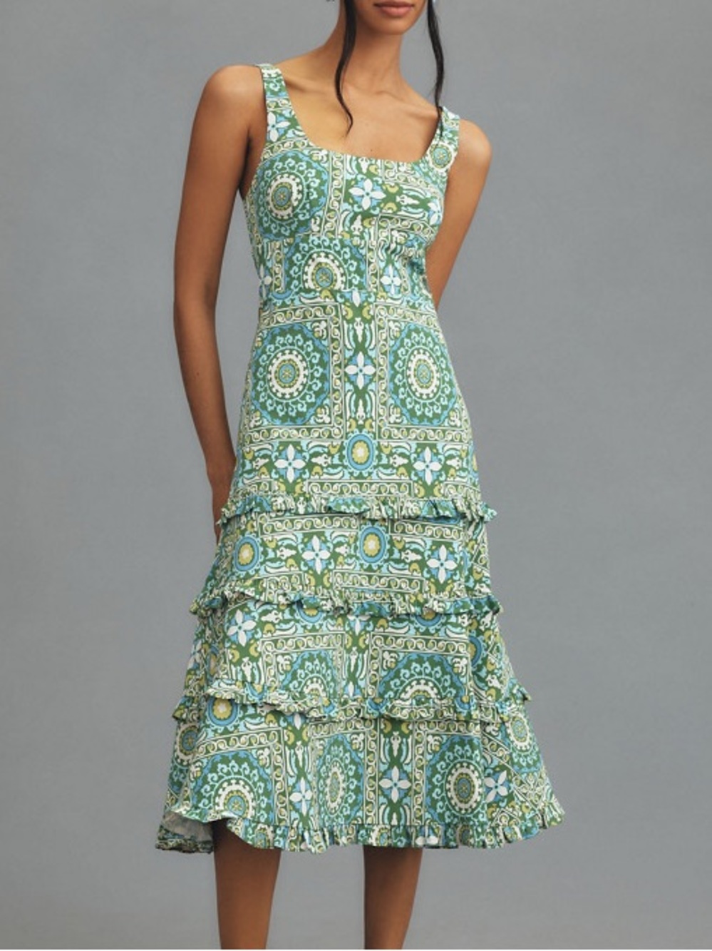 Anthropologie Sleeveless Ruffled A-Line Midi Dress XL